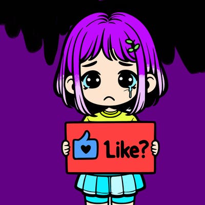 realistic sad girl hold a sign with 1 like?