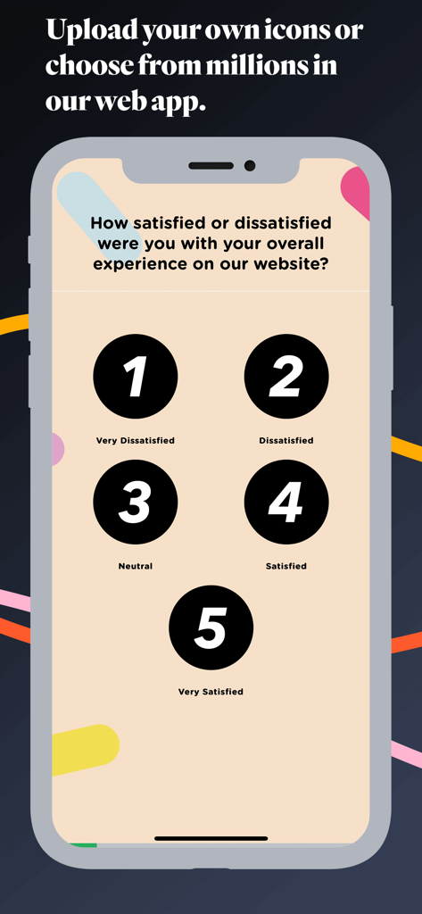 Surveyapp - Smiley Surveys - Interfaccia mobile di Surveyapp che mostra un sondaggio personalizzabile sulla soddisfazione del cliente con una scala di valutazione numerica