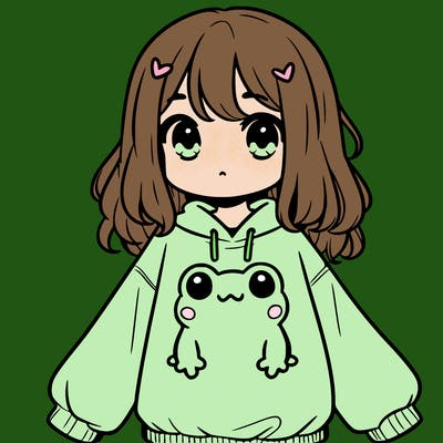 girl wearing frogging sweatshirt