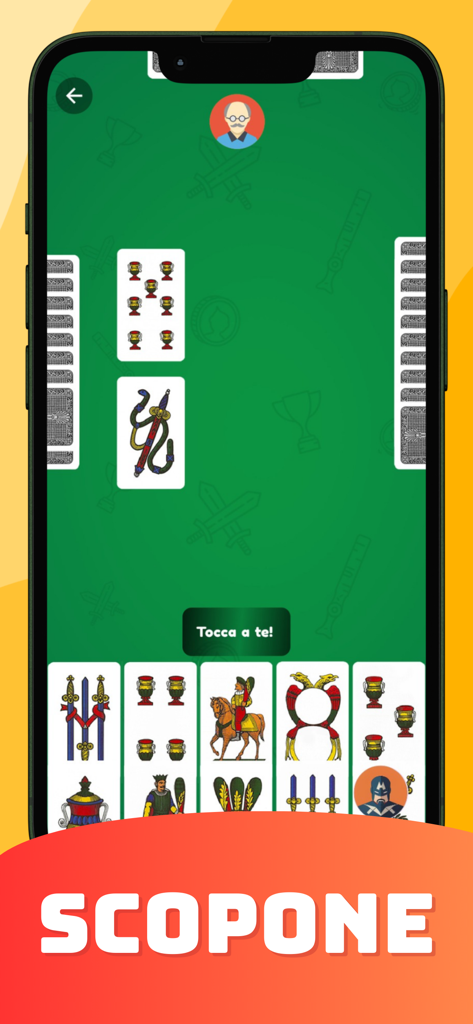 Scopa e Scopone gioco di carte - Screenshot di gioco della Scopone con carte tradizionali italiane su un tavolo verde con il prompt Tocca a Te