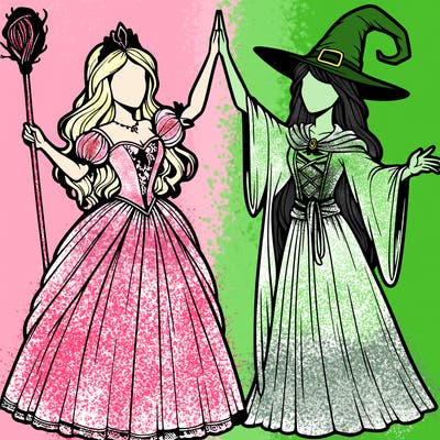 detailed realistic split of a princess and a witch