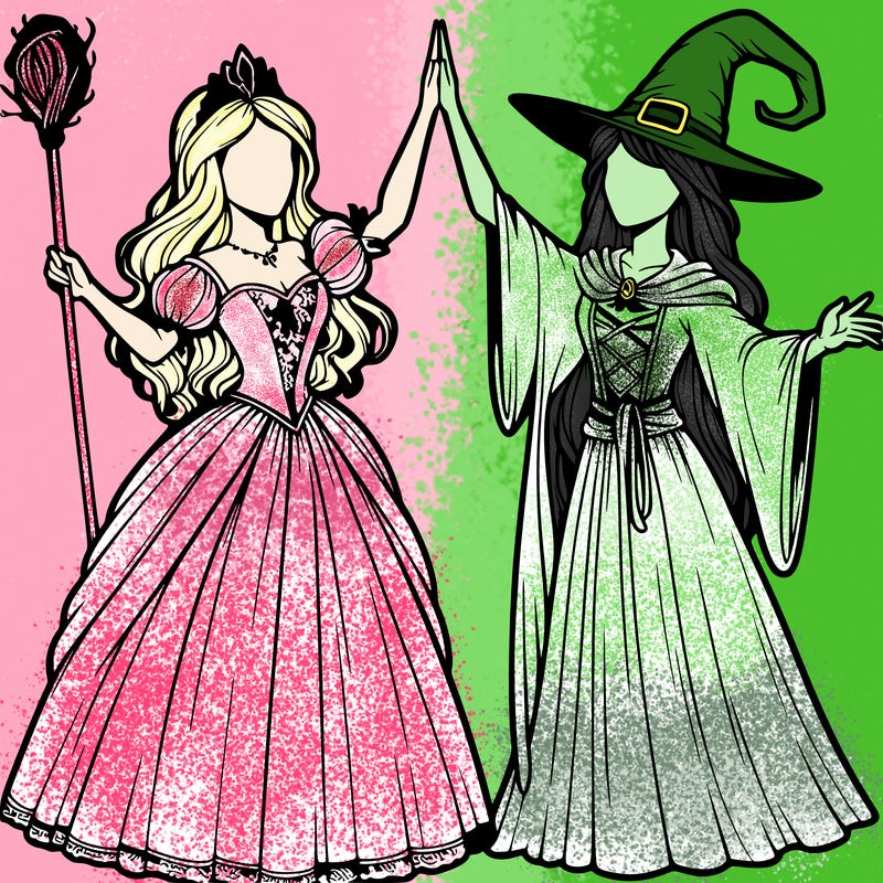 detailed realistic split of a princess and a witch
