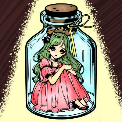 beautiful realistic girl trapped in bottle
