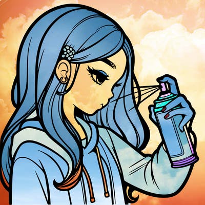 a realistic girl spray painting