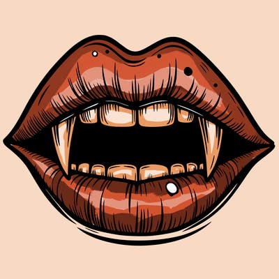 lips with vampire teeth