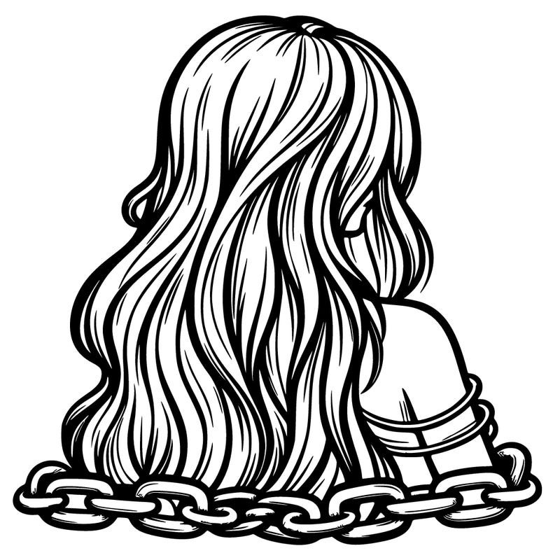 woman in chains realistic long hair