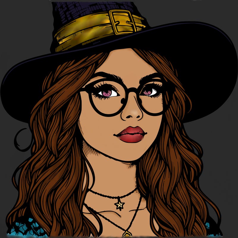 a witch with glasses realistic