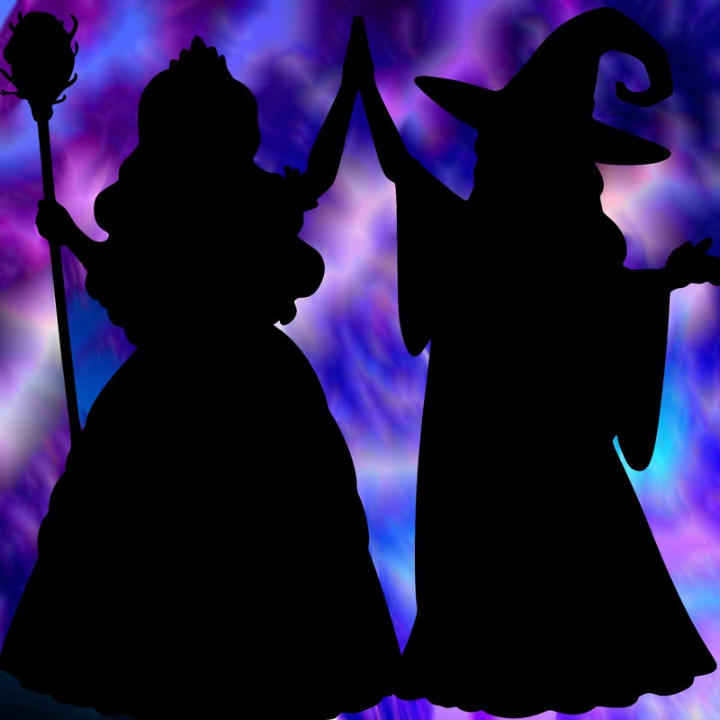 detailed realistic split of a princess and a witch