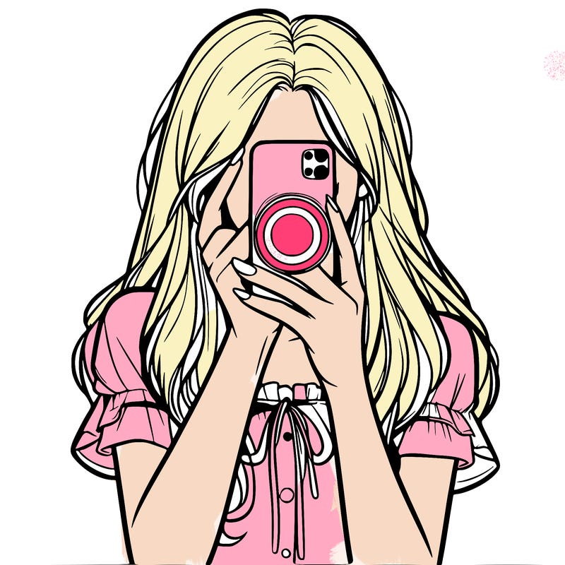 a realistic girl holding her phone taking pictures