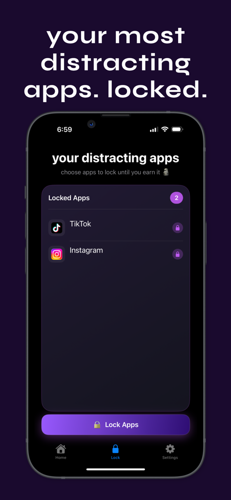 Mogged - Earn Your Scroll - Mogged app interface showing locked social media apps TikTok and Instagram