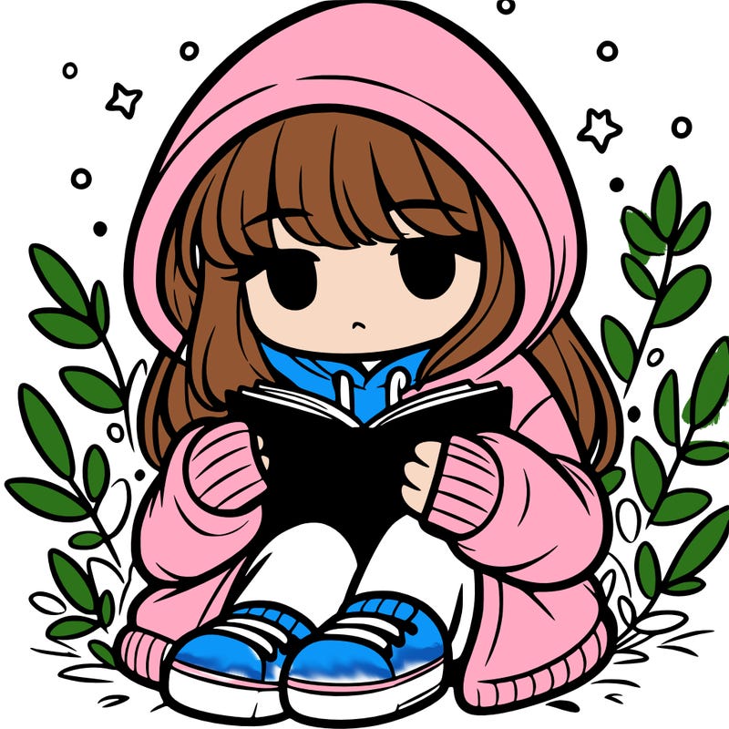 girl in oversized hoodie reading a book