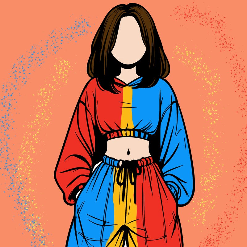 realistic girl faceless with baggy pants and a crop top