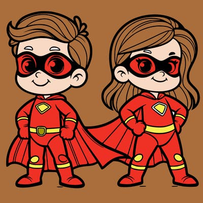 2 superheroes one is a boy of 5 and one is a girl 3 years