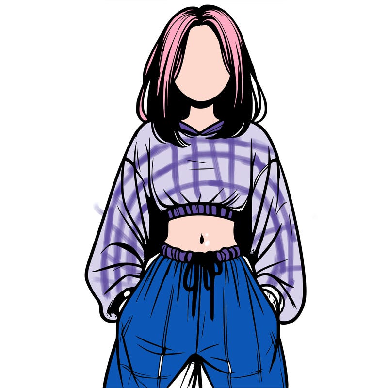 realistic girl faceless with baggy pants and a crop top