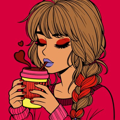 realistic girl drinking coffee