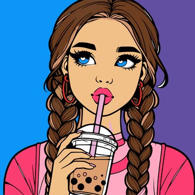 realistic girl with braided hair drinking boba