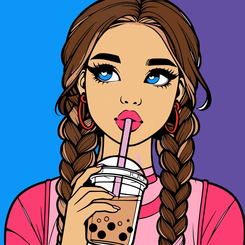 realistic girl with braided hair drinking boba