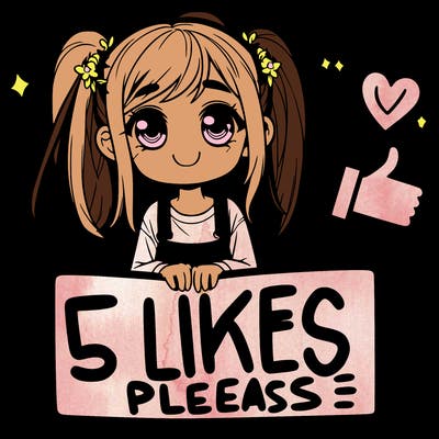 girl holding sign saying 5 likes please