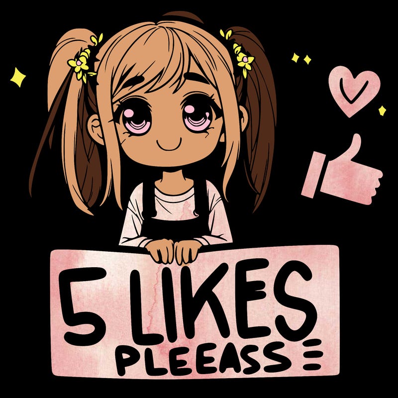 girl holding sign saying 5 likes please