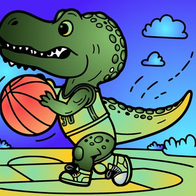 t. rex playing basketball