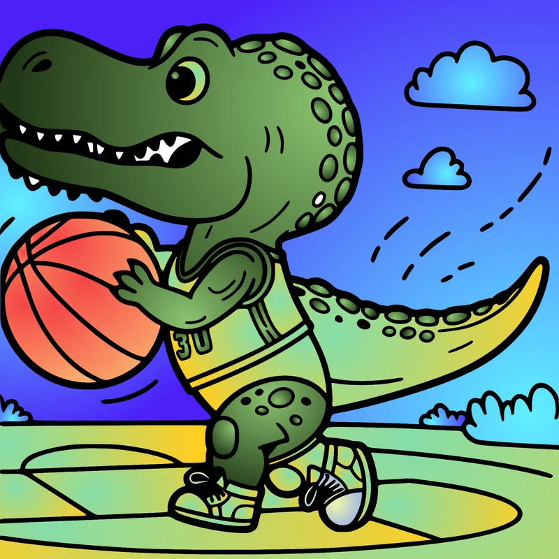 t. rex playing basketball