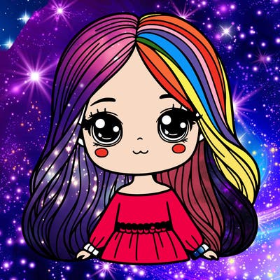 girl with long hair and big eyes