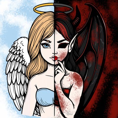 realistic angel half demon