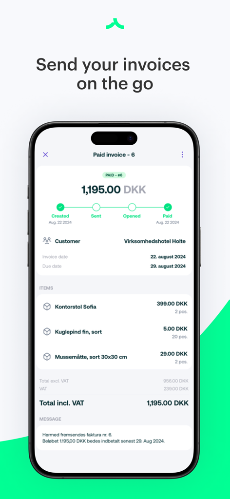 Mobile view of a paid invoice in the Billy Accounting Software app