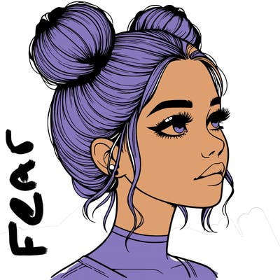 realistic girl with buns on the top of her head