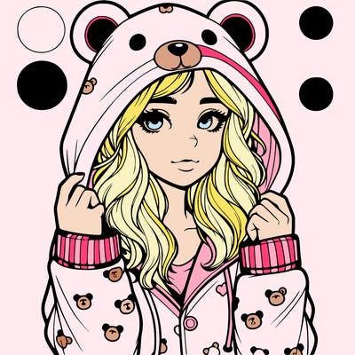 realistic girl in a animal pjs hoodie