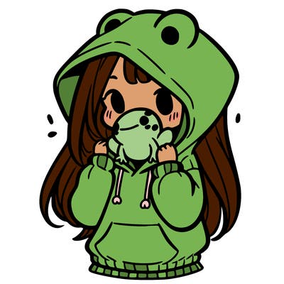a girl holding a froggy hoodie