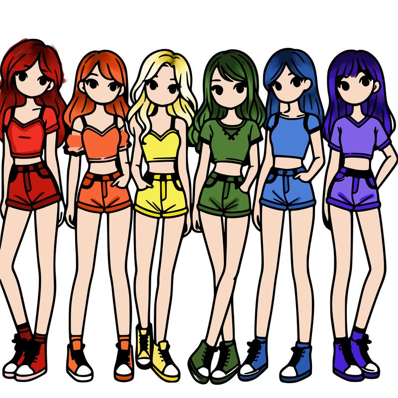 a group of girls wearing crop tops and shorts