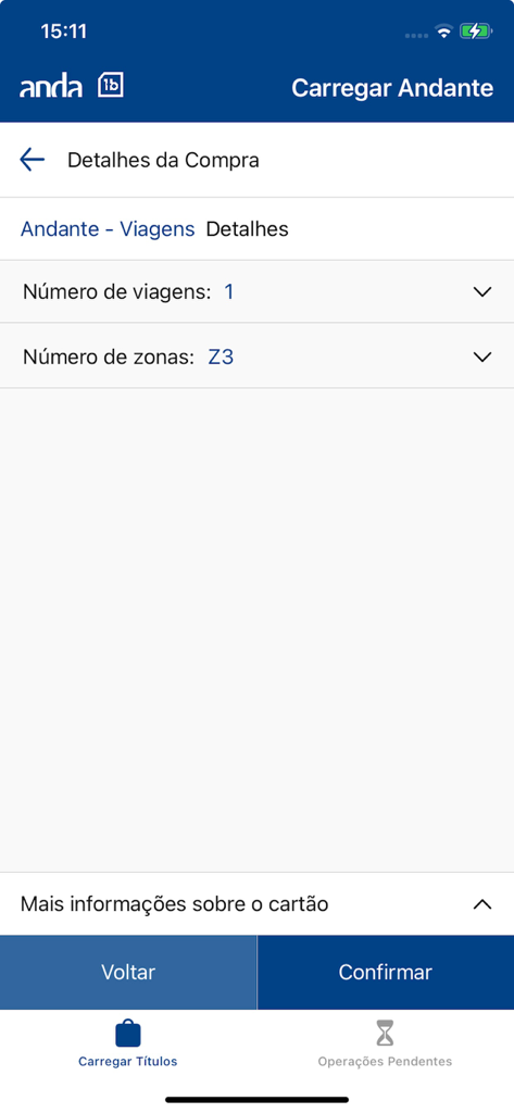 Anda - Anda app screen displaying purchase details for a single public transport ticket in Porto.