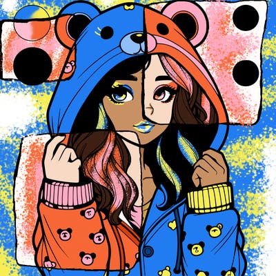 realistic girl in a animal pjs hoodie