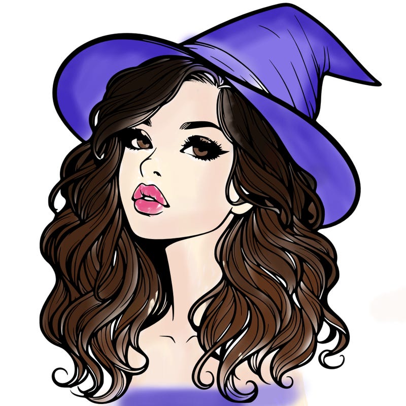 realistic witch girl with wavy hair and lips