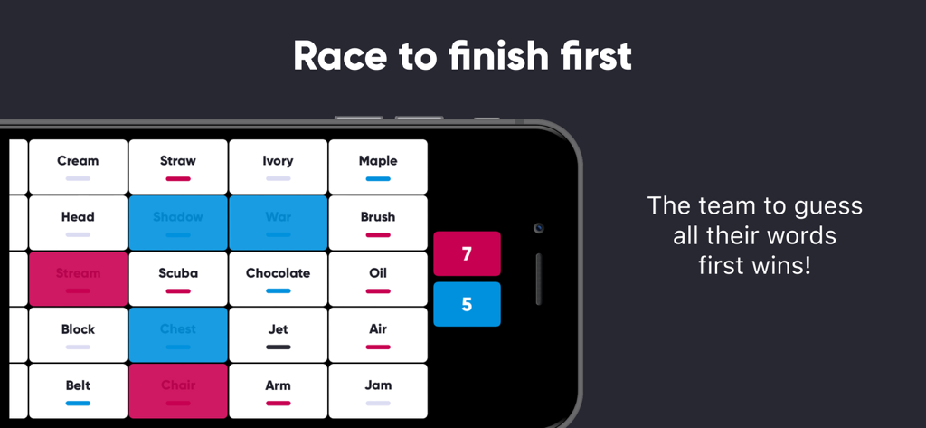 Cypher – Covert Word Game - Gameplay del gioco di parole Cypher che mostra una griglia di tessere parola e punteggi di squadra.
