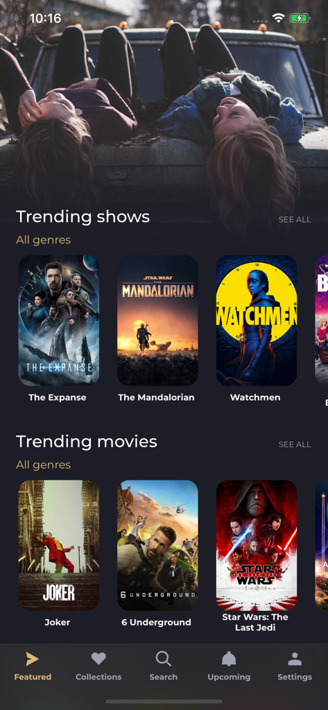 MoviX - TV Tracker - Interface de l'application MoviX affichant une liste de séries et films tendance