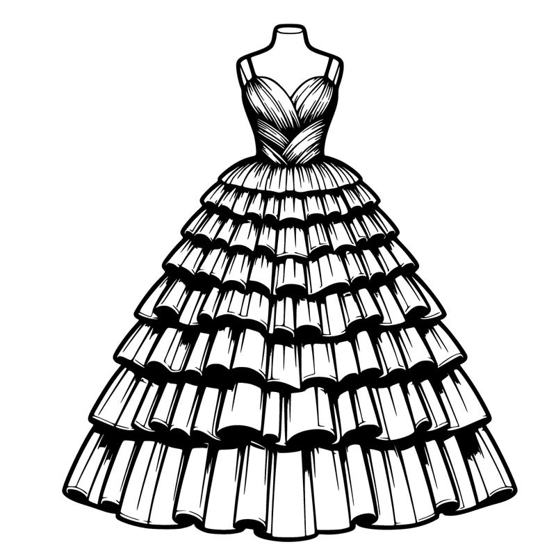 realistic layered ball gown on model