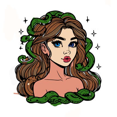 realistic girl with snakes as hair