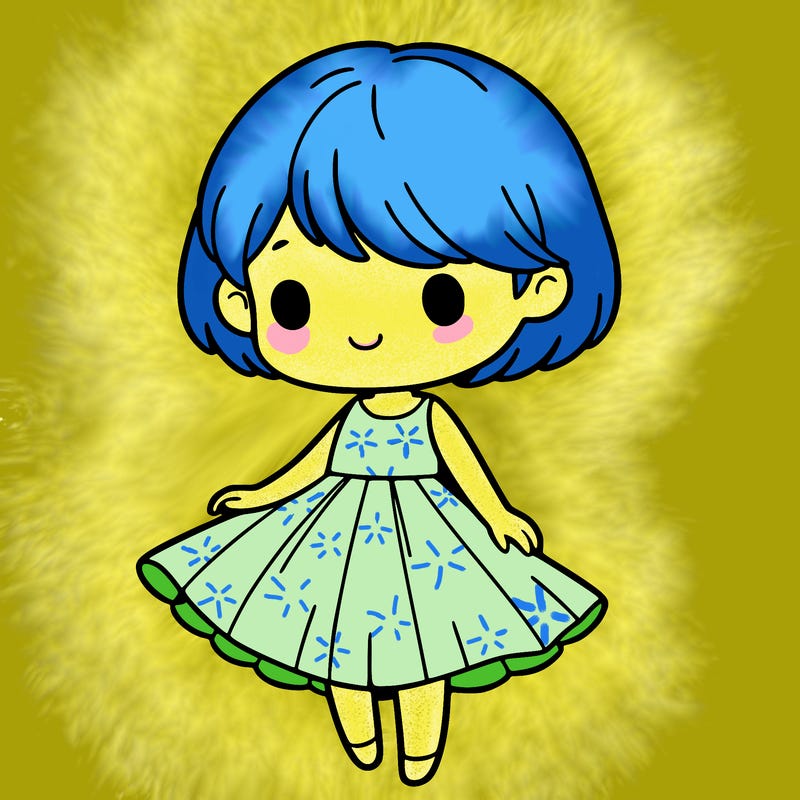 a little girl with short hair and a dress