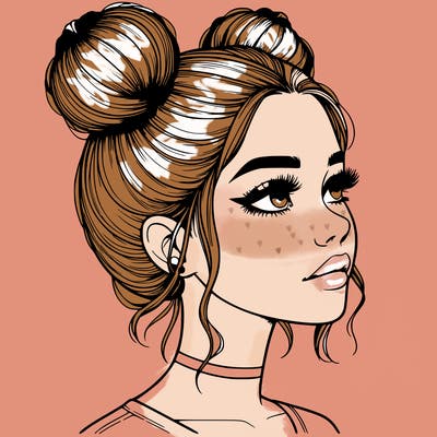 realistic girl with buns on the top of her head