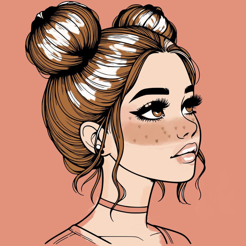 realistic girl with buns on the top of her head