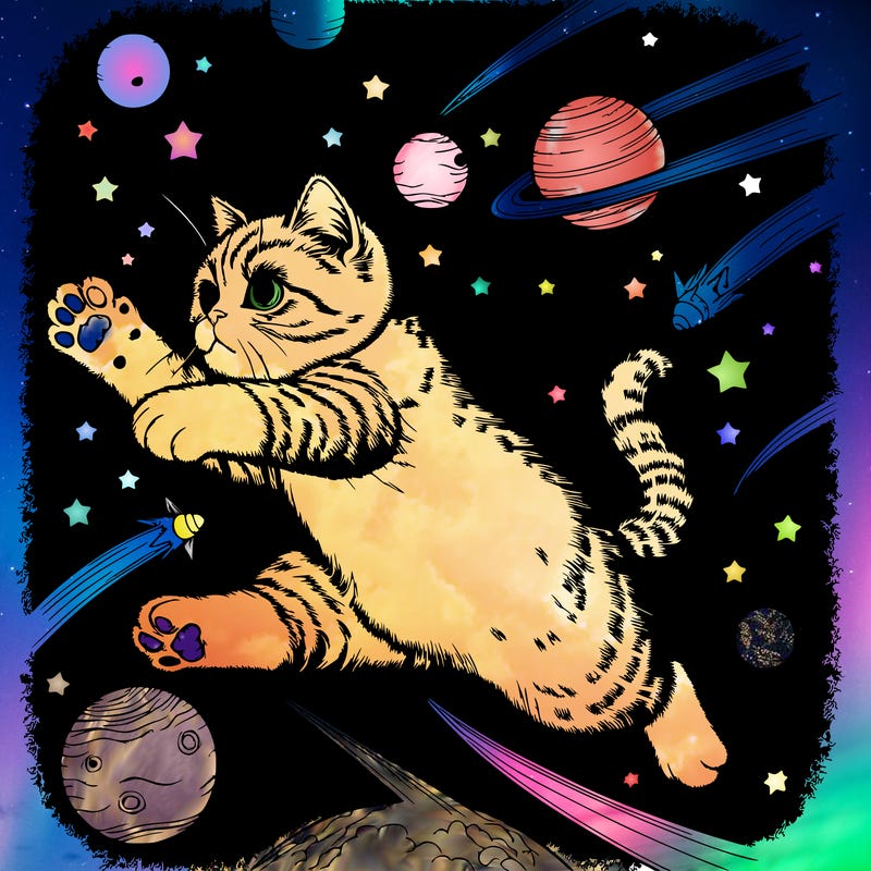 cat jumping into space realistic