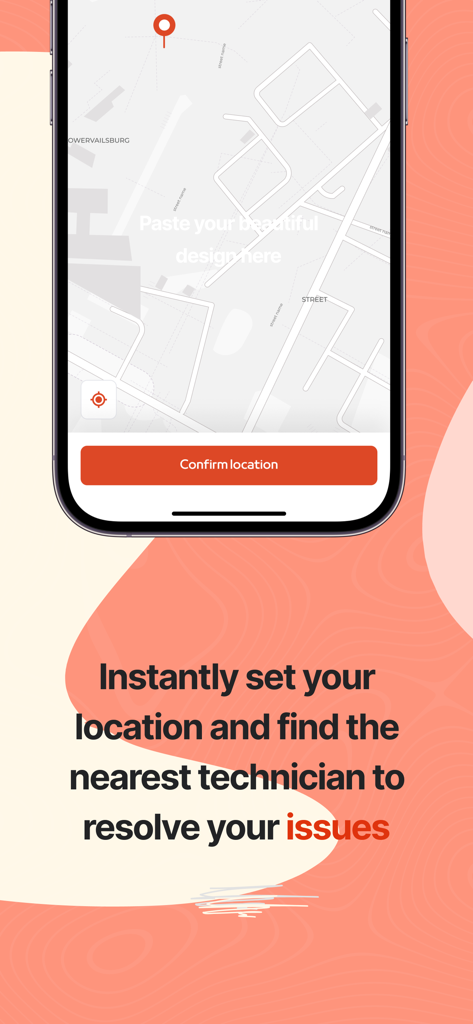همه تك | Hemahtech - Smartphone-Bildschirm mit einer Karte zur Festlegung eines Standorts, um Hauswartungstechniker zu finden.