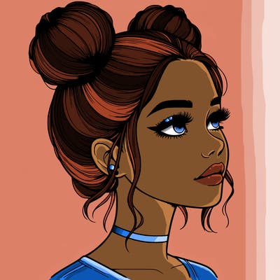 realistic girl with buns on the top of her head