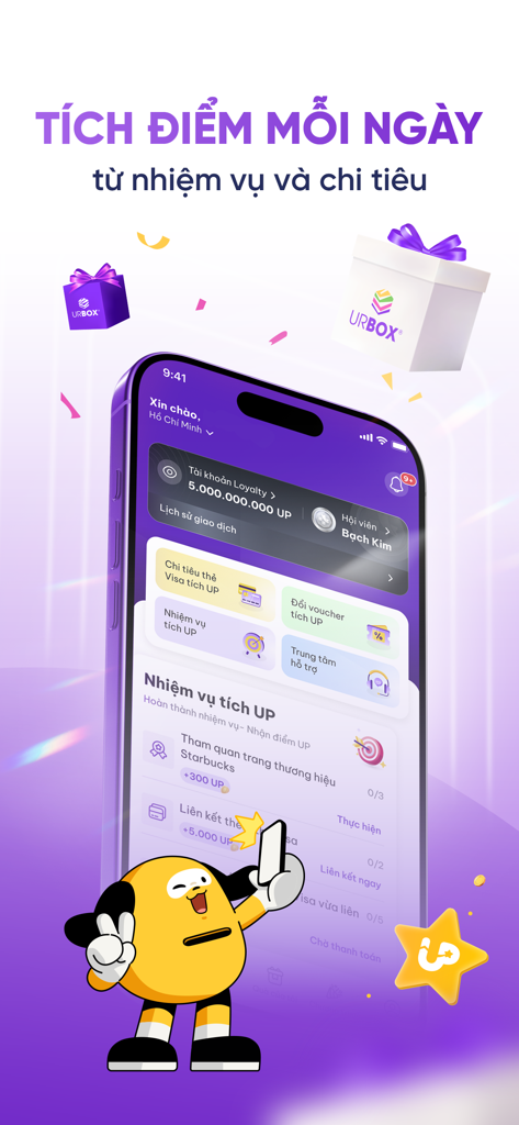 UrBox - Interfaccia dell'app mobile UrBox che visualizza punti fedeltà, stato di appartenenza e missioni di ricompensa giornaliere
