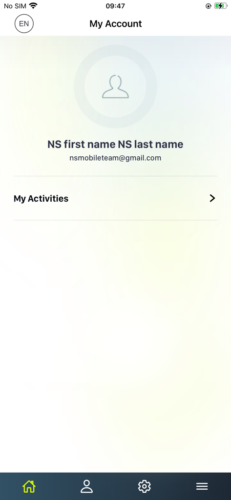 OneID - OneID mobile app My Account screen displaying user profile information and activities menu