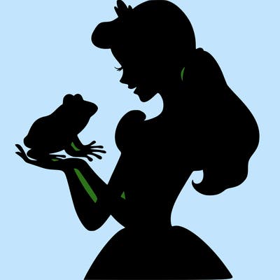 a shadow of a princess holding a frog realistic