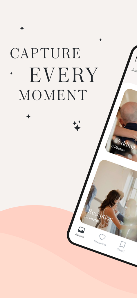 Wedding Photo Swap & Share - Wedding photo sharing app interface showing organized event albums like Wedding and Reception