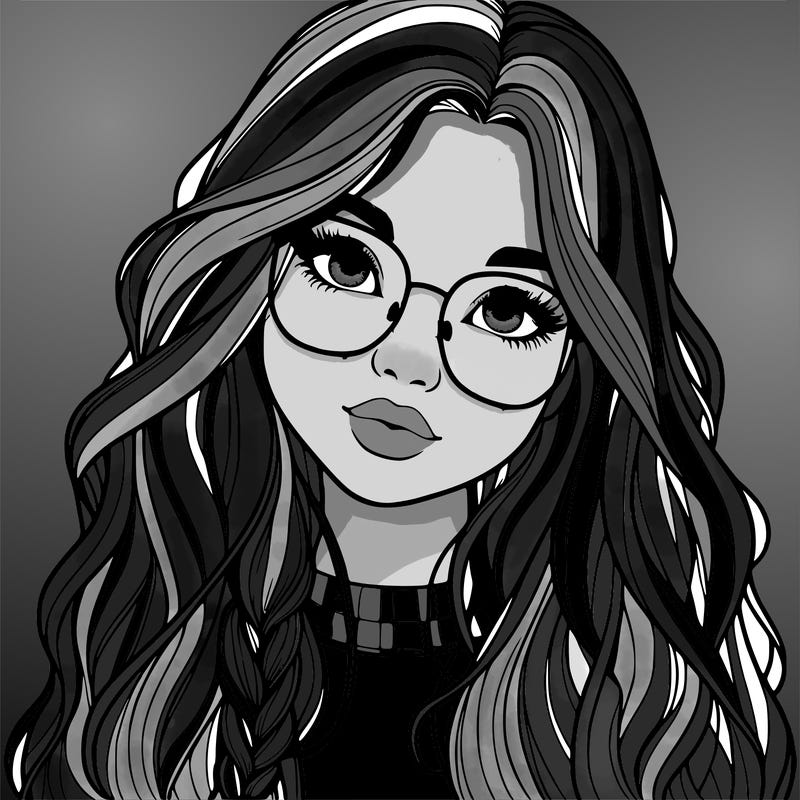 girl with long hair and freckles and glasses realistic